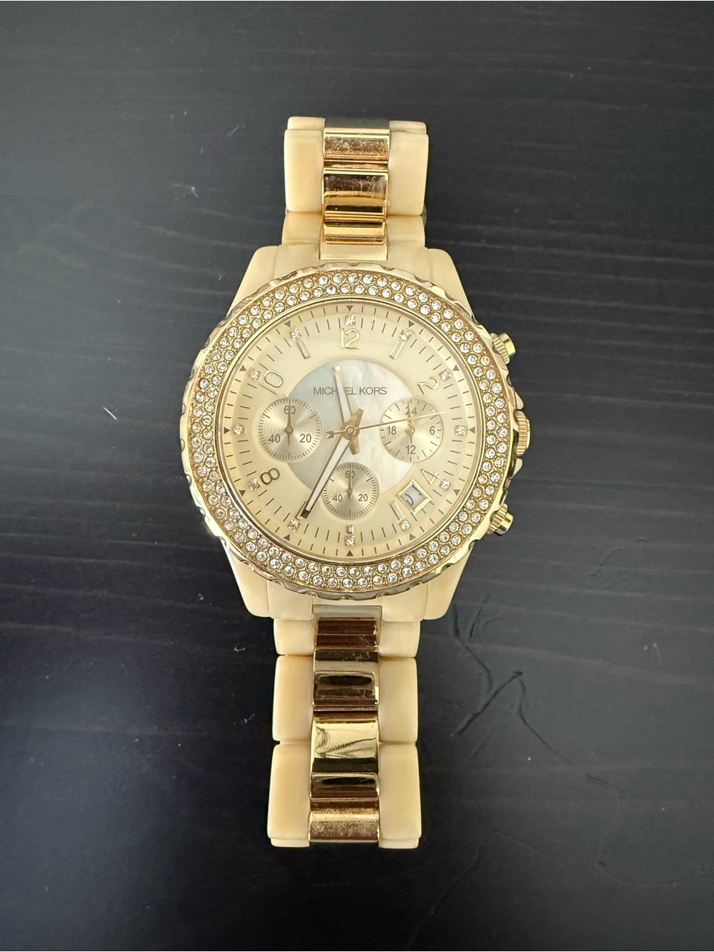 Michael Kors Gold Tone Crystal Bezel Women's Chronograph Watch